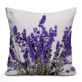 Nphuriy Throw Pillow Case Lavender Flowers Cotton Linen Square Cushion Cover Standard Pillowcase for Men Women Home Decorative Sofa Armchair Bedroom Livingroom 16 x 16 inch