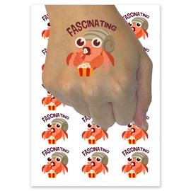 Fascinating Shocked Amazed Hermit Crab With Popcorn Temporary Tattoo Water Resistant Fake Body Art Set Collection - 54 1" Tattoos (1 Sheet)