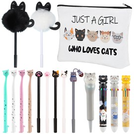 ULELE 16 Pcs Cute Cat Stationery Set Cute Cat Themed Gifts Cat Pen Bag Kawaii Cat Gel Pens Sticky Notes for Kids Cat Lovers Stationery School Office Supplies(Classic Style)