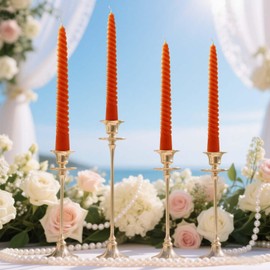 8 inch Orange Spiral Taper Candles Set of 4 Pack Tapered Candle, Tall Candlesticks,for Dinner Party Wedding, Holiday Spring,Home Decor,Kitchen Decor (4, Orange, 8inch)