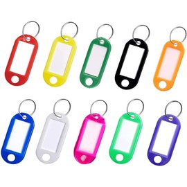 100 Llaveros Etiquetas para Clasificar - 10 Colores de Plástico, con Área para Escribir y Protector Transparente, Ideal para Organizar Llaves, Escuelas, Oficinas y Más