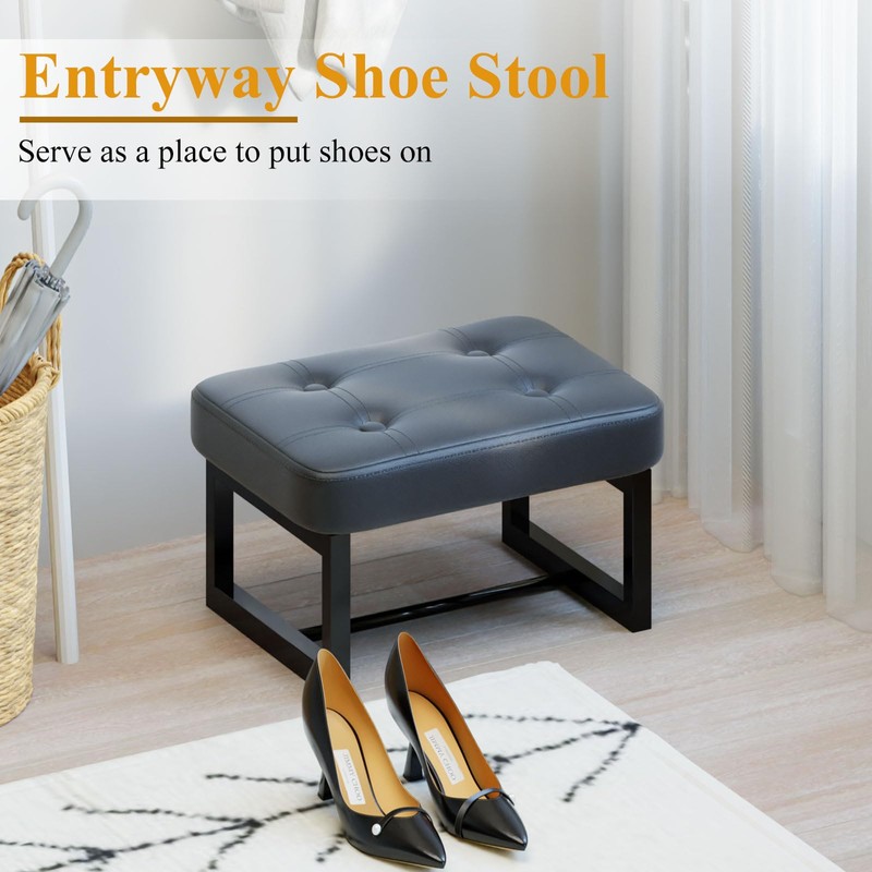 ITSST Small Ottoman，Foot Rest Stool,Leather Step Stool for Under Desk,Rectangular