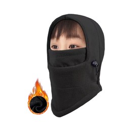 Vanolu Kids Balaclava Fleece Ski Mask, Windproof Winter Face Mask, Cold Weather Gear for Boys Girls, Outdoor Sports Black