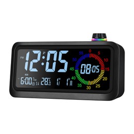 Lychee Digital Alarm Clock, Visual Color LED Screen Alarm Clock with Timer, 2 Levels Brightness, 3 Volume,3 Alarm,Snooze,12/24H,60 mins Countdown,2 Temperature Display Modes (Black)