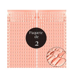 Cortina Panel Fondo Cuadros Shimmer Wall Pared | Metálica Brillante Cortinilla Espejos | Adornos Decoración Fiesta Evento | 2 Pz | Dorado, Oro Rosado, Negro, Plata | 2x1 Mt | Sesion Fotos (Oro Rosado)