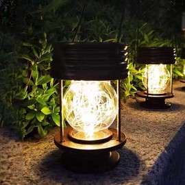 Solar Lantern, Solar Light, Outdoor, Waterproof, Garden Light, LED, Stylish, LED Lantern, Veranda Light, Warm Color, Antique, Auto Lighting, Christmas, Garden, Veranda, Garden, Entryway, Decoration (Set of 2, Warm Color 2)