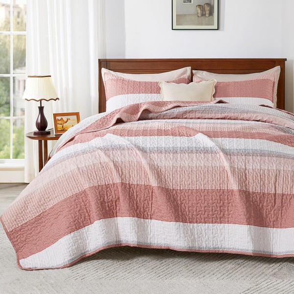 Andency King Size Quilt Set Blush Pink, 3 Pieces Summer