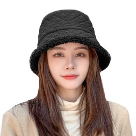 Fishing Hats Winter Bucket Hat Women Girls Bucket Hat Warm Double-Sided Fishing Hat Wide Brim Hat Thickened Women's Hat Windproof Winter Hat Outdoor Leisure Bell Hat for Ski Cycling Travel, black