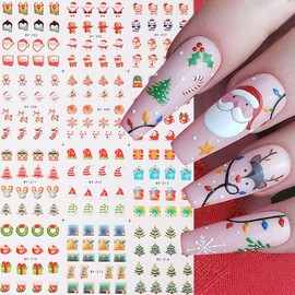 Christmas Nail Stickers Elk Winter Snowflake Water Transfer Decals Stickers Xmas Nail Decals Bells Santa Claus for Nail Festive Christmas Design Nail Supplies for Women Girls 12pcs