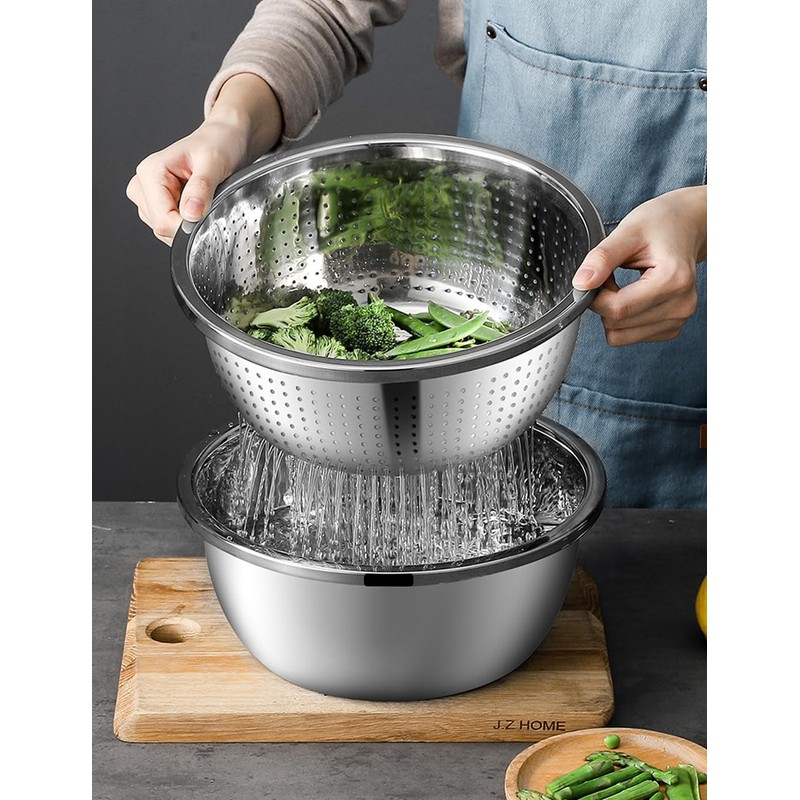 Mixing Bowls with Colander 304 Stainless Steel Kitchen Strainer for