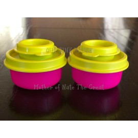 TUPPERWARE SMIDGET Salt and Pepper Shakers Spice Mini Travel Green & Neon Pink