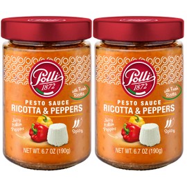 Polli Pesto Sauce Ricotta & Peppers | Pasta Risotto and Bruschetta Sauce | Spicy, Made In Italy - 2 Pack (6.7 oz Each)