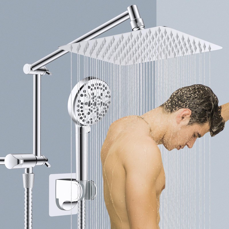 All Metal Rain Shower Head, 10” High Pressure Rainfall Shower