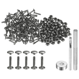 sourcing map 100 Sets Leather Rivets 9mm x 16mm Metal Double Cap Rivet Snaps Studs Fasteners with 3pcs Setting Tools Rivets for Leather Craft DIY Repair Decoration, Gunmetal