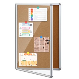 Blulu Enclosed Bulletin Boards Lockable Noticeboard Displays Cork Boards Wall with Locking Door, Outdoor Bulletin Board Windproof Ideal for School Office Notices(Wood Color, 24 x 36 Inch)