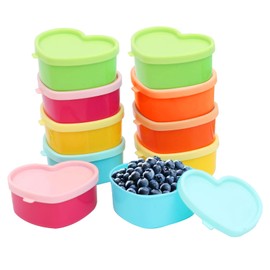 CYMYGS 10 Pcs Snack Boxes for Kids, Plastic Snack Pots, Heart-Shaped Snack Containers Airtight Kitchen Food Set, Reusable for Condiments, Lunch, Yoghurt, Salads