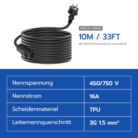 Wspiho Betteri BC01 Cable 10 m, BC-01 Female to Schuko Plug Connection Cable for TSUN, NEP, Envertech, Old Style DEYE, Hoymiles Inverter