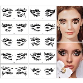 HIFANMM Butterfly Face Temporary Tattoo Adult Kids, Black Butterflies Hearts Face Fake Tattoos, Graceful Figure Stripes Tattoo Stickers, Eye Makeup Kit Tattoo for Women Spring Wedding Decor 10 Sheets