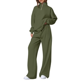 PRETTYGARDEN Womens Casual Two Piece Sets Fall 2025 Outfits Quarter Zip Sweatshirts Straight Leg Pants Sweatsuits Tracksuit (Army Green,Medium)