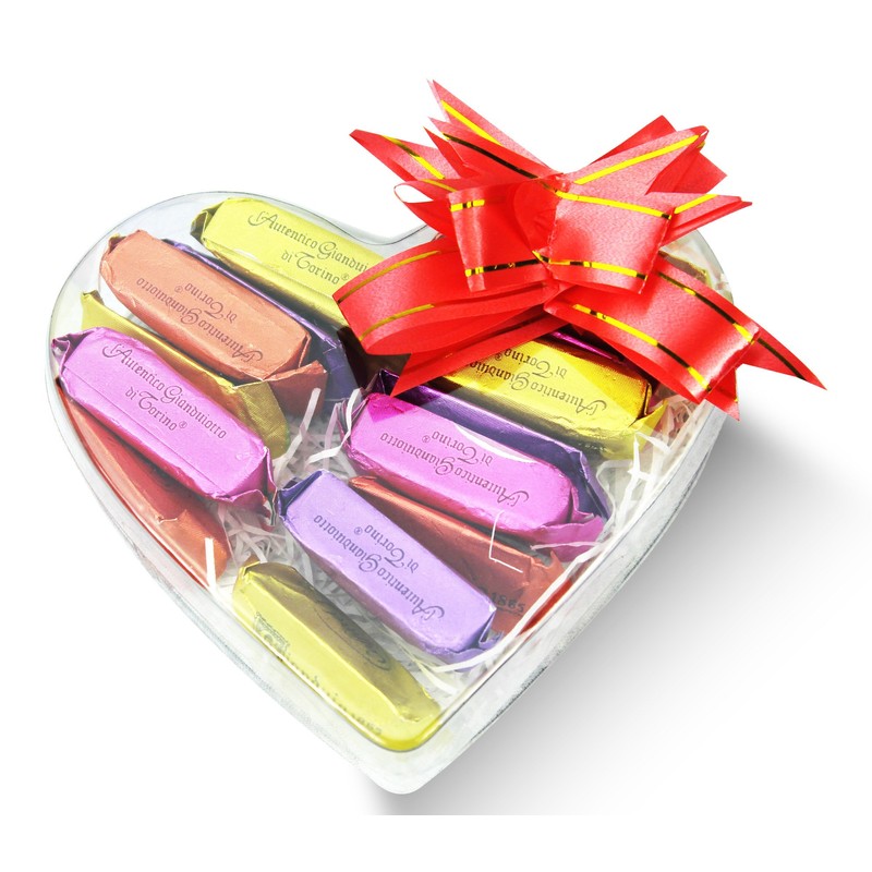 Dulcefina, Valentine Italian Gianduia Clear Heart Box w/Bow (5 oz)