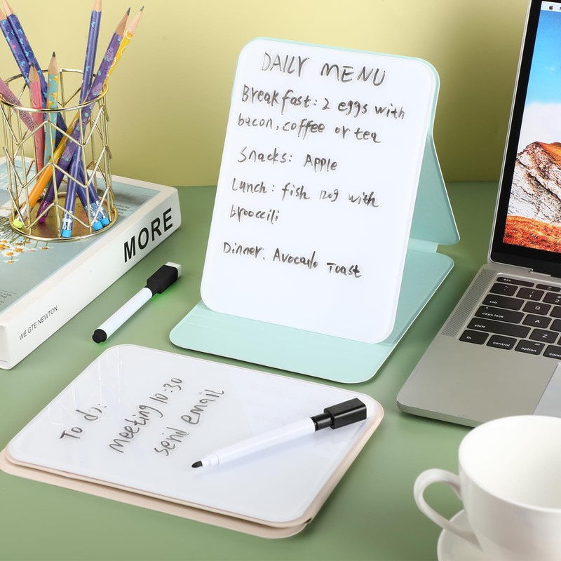 Dunzoom 2 Pcs Small Glass Desktop Whiteboard with Reversable Stand