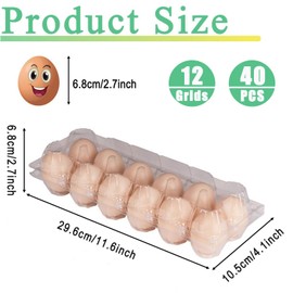 40 Pack Plastic Egg Containers, 12-Egg Capacity (2x6 Grids), Bulk Egg Holders for Refrigerator, Poultry Farms, and Market Use – Large and Durable Design