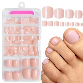 AddFavor Press on Toenails, 240pcs Nude Toe Nail Press ons Glossy Fake Toe Nails Full Cover Glue on Press on Toenails for Women Pedicure