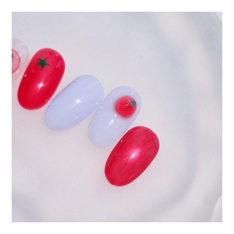 Cherry Tomato Red Syrup Handmade Nail Tips - Almond Short