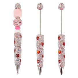 Beadthoven 2pcs Full Diamond Beadable Pens, Glitter Rhinestone Beaded Pens Fancy Cute Heart Gem Crystal Shaft Black Ink Ballpoint Pen for Office School Students Gifts Making DIY Supplies AB Color