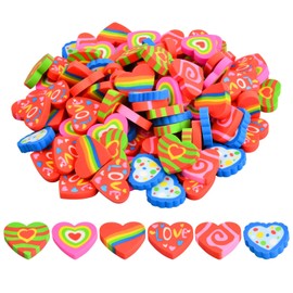 Xzeemo Pack of 100 Erasers in the Shape of a Heart, Colourful Funny Erasers, Cute Erasers, Soft Erasers, Eraser Set for Children, Children's Birthday Gift Bag, Reward Set