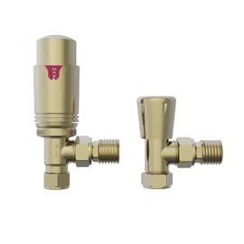 NRG Thermostatic Valve Bathroom Radiator Valves TRV 15mm Brushed Brass Central Heating Taps with Free Lockshield Angled Valve