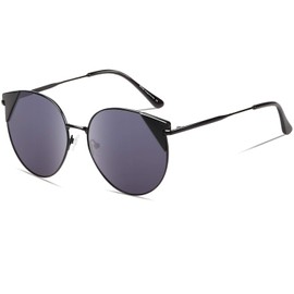 Duco Vintage Retro Round Metal Polarized Sunglasses for Men Women 100% UV400 Protection W018 (Black Grey)