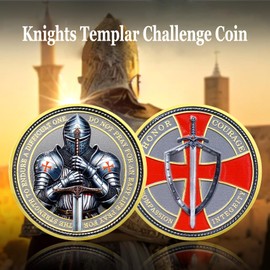 IELCJJ Knights Templar Challenge Coin - Christian Religious Coins Red Cross Commemorative Coin Collection Warrior Spirit Gift