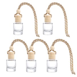 5 Pcs 5ML Perfume Pendant Refillable Hanging Car Air Freshener Diffuser Bottle Empty Aromatherapy Essential Oil Diffuser Vials with Hanging Rope and Wooden Caps