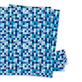 Blue Micro Pixels Wrapping Paper Computer Gaming Inspired - 2 Sheets of Giftwrap and Tags - 70x50cm - By Jonathan Glick - Birthday, Father's Day or any occasion