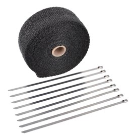 NATGIC 15M Car Motorcycle Exhaust Heat Wrap Tap Header Glassfiber Wrap Kit 2" x50Ft + 8PCS 11.8 inch Stainless Locking Ties(Black)