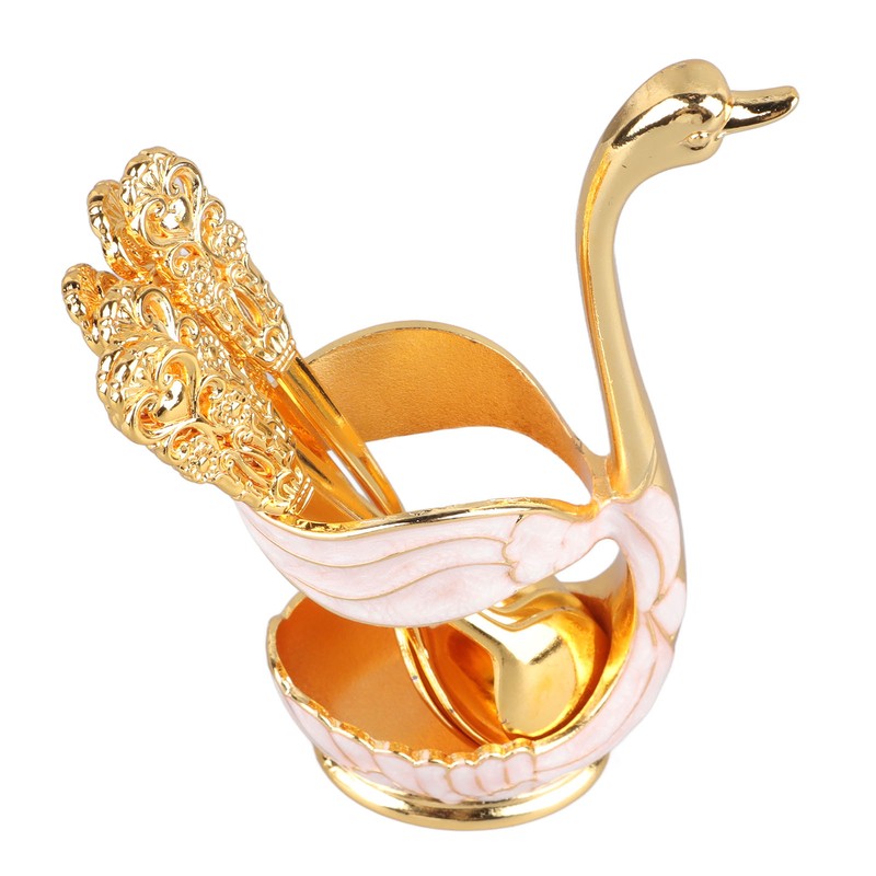 Coffee Spoon Holder Elegant Swan Shaped Alloy Mirror Polish Rich