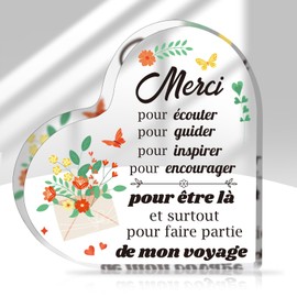 DPKOW French Teacher Appreciation Gifts for Women, Heart-Shaped Acrylic Plaque Thank You Teacher Gift from Students, Teachers Leaving Gifts Birthday Christmas, Heart Paperweight Keepsake