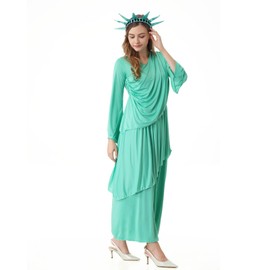 Women's Lady Liberty Costume with Crown, 4th of July Fancy Dress Statue of Liberties Cosplay Halloween Outfits
