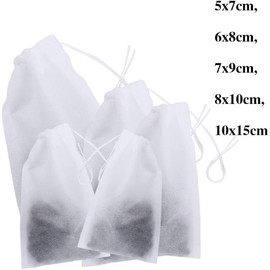 100 Pcs Disposable Empty Tea Bags with Drawstring,Tea Bags for Loose Leaf Tea,Non-woven Fabric Spice Filters Teabags,Tea Strainers and Filters (8x10cm)
