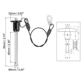 MECCANIXITY Quick Release Pin 1/4 Inch, Ball Locking Pin with Push Button Lanyard Cable 304 Stainless Steel Equipment Mechanical Usable Length 2.36 Inch, Silver