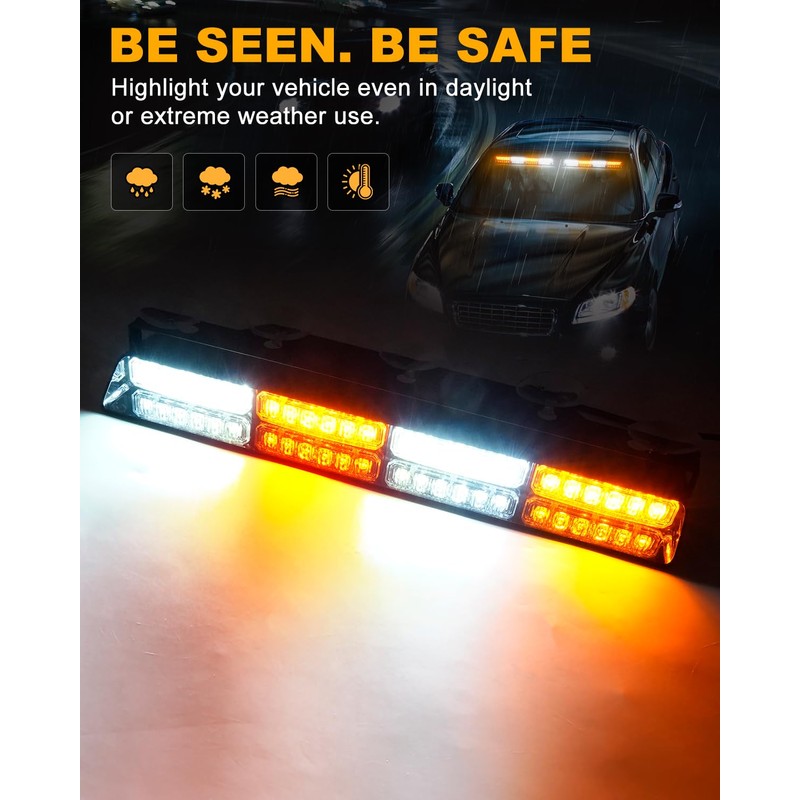 HLAUTO 6Z4J Emergency Dash Strobe Lights: 2x16.8 inch Amber White