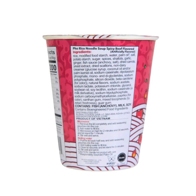 A-Sha Spicy Beef Flavored Pho Rice Noodle Soup, Zero Cholesterol,