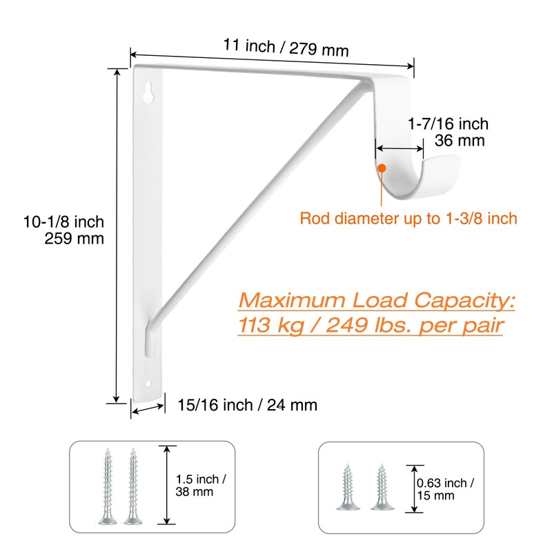 KOVOSCH 4 Pack Heavy Duty Closet Shelf & Rod Brackets,