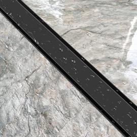 Offset Linear Shower Drain 26 Inch Matte Black,2-in-1 Flat Reversible Cover with Tile Insert Grate Cover, Side Outlet Stainless Steel Linear Floor Drain Including Hair Strainer