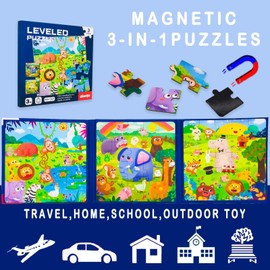 Magnetic Puzzles Travel Toys for Kids 3 4 5 Years Old Toddlers, Car Games Activities Magnets Books Girls Boys Birthday Gift （Forest Animal）