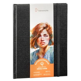 Hahnemühle Watercolour Book Deckle Edge Watercolour Book with Ripped Edges, 100% Cotton, 250 g/m², Matte, 30 Sheets/60 Pages (approx. 15.3 x 20.5 cm/Portrait Format)