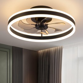 KDG 15.8" Low Profile LED Ceiling Fans with Light, Reversible Flush Mount with Remote and 6 Winds Speeds Fan Lighting, 3 Colors Dimmable for Bedroom, Living Room, Kids, Dinning Room, Kitchen (Black)