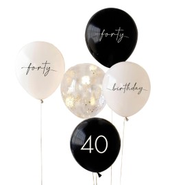 Ginger Ray Champagne 40th Birthday Party Balloons, Noir Black, Nude, Cream & Champagne Gold