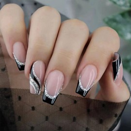 Cosmeria Nägel Zum Aufkleben 24 Stück, Mittlere Künstliche Fingernägel Mit Acryl, Herzen Design Fake Nails Mit Jelly Glue Für Hochzeit, Party Und Alltag
